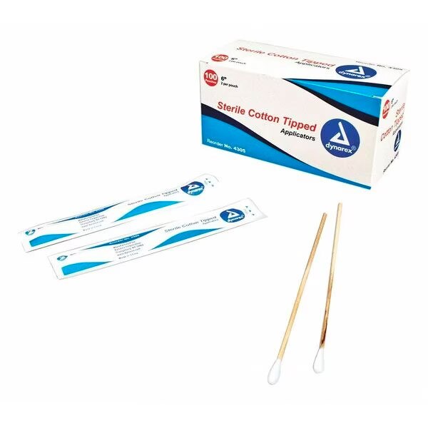 6" Sterile Cotton Tip Applicator Swab 2 Per Pack, 100 Packs per Box